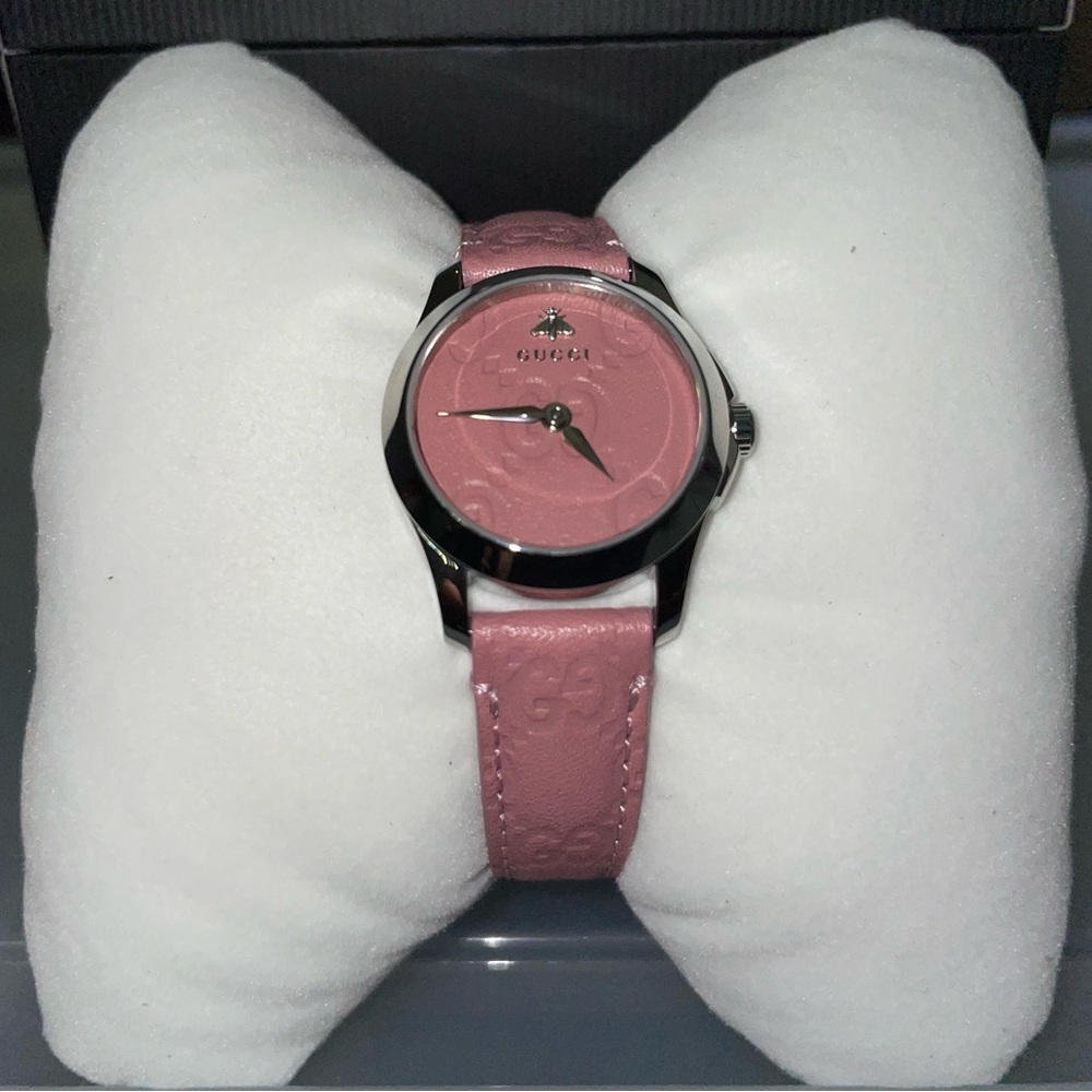 GUCCI G TIMELESS EMBOSSED SIGNATURE PINK MONOGRAM GG WATCH